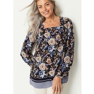 NWT J Jill Square Neck Floral Print Tunic Top Size Large